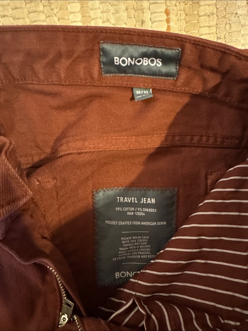 Bonobos Slim Fit Travel Jeans in Deep Rust - Picture 2 of 3